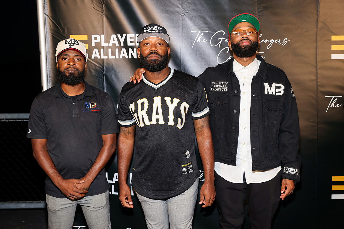 SEATTLE, WASHINGTON - JULY 09: (L-R) Jerrell Calhoun, Ty Wyche, and Alex Wyche attend The Players Alliance Game Changers Celebration at AQUA by El Gaucho on July 09, 2023 in Seattle, Washington. (Photo by Mat Hayward/Getty Images for The Players Alliance)