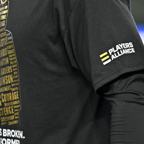 SEATTLE, WASHINGTON - APRIL 15: A view of a shirt players are wearing in honor of Jackie Robinson Day before the game between the Seattle Mariners and the Colorado Rockies at T-Mobile Park on April 15, 2023 in Seattle, Washington. All players are wearing the number 42 in honor of Jackie Robinson Day. (Photo by Alika Jenner/Getty Images)